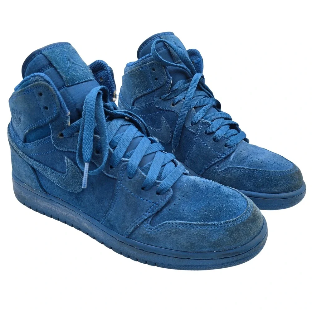 Air Jordan 1 Retro High BG Blue Suede Sneakers 705300-404 Youth 7Y Womens 8.5